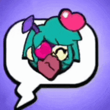 a cartoon drawing of a girl with a heart on her head in a speech bubble .