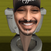 a man with a beard is sitting in a toilet with his head sticking out