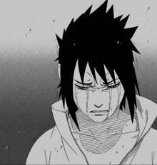 a black and white drawing of a man crying with tears running down his face