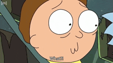 a cartoon character says " what ? " in front of rick and morty