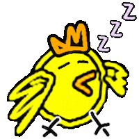 a cartoon chicken is sleeping with a crown on its head .