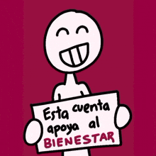 a cartoon character is holding a sign that says " esta cuenta apoya al bienestar "