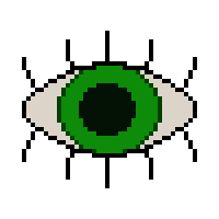 a pixel art illustration of a green eye with a white pupil