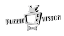 a logo for puzzle vision with a tv on top