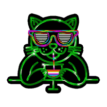 neon cat drinking thirsty sipping sunglasses