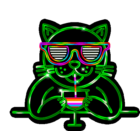Neon Cat Drinking Sticker - Neon Cat Drinking Thirsty Stickers