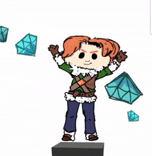 a cartoon drawing of a boy holding a giant diamond