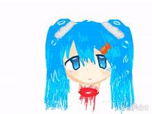 a drawing of a girl with blue hair and bubbles in her hair