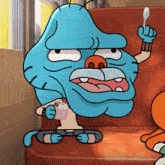 gumball from the amazing world of gumball is holding a spoon and ice cream