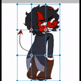 a drawing of a devil with a tail and a black shirt