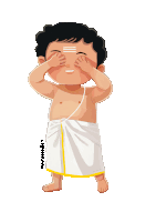 a cartoon of a man with a towel around his waist covering his eyes with his hands ..