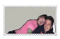 two men are laying on top of each other in a pixelated picture