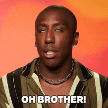 a man with his eyes closed and the words oh brother on the bottom