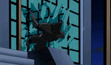 a cartoon character is breaking through a window