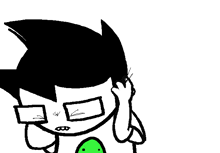 a black and white drawing of a cartoon character with a green circle around his neck