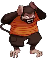 a cartoon of a monkey wearing a striped shirt and black shorts