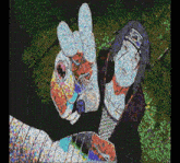a colorful painting of a man with a bandage on his hand