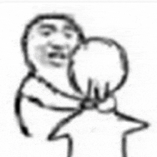 a black and white drawing of a man hugging another person .