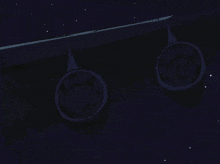 a cartoon drawing of a plane flying through a dark sky