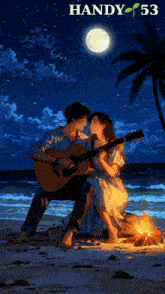 a poster of a man playing a guitar and a woman holding a guitar with the words handy 53 below them