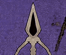 a purple background with a drawing of a spear in the center