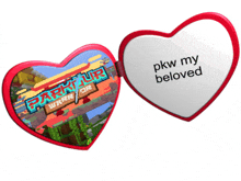 a heart shaped mirror with the words pkw my beloved