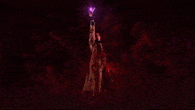 a purple background with a statue of liberty holding a light