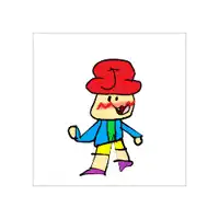 a child 's drawing of a boy wearing a red hat and shorts