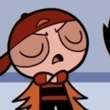 a close up of a cartoon character wearing a hat and a cap .