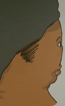 a drawing of a person 's face with a gray hat