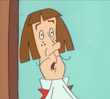 a cartoon character with brown hair and a mustache making a surprised face