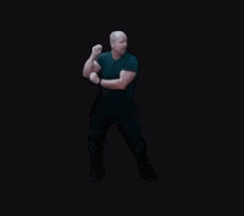 a man with a beard is dancing on a black background .