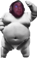 a statue of a sumo wrestler with a purple face