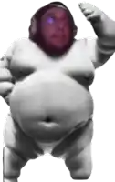 a statue of a sumo wrestler with a purple face