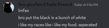 a screenshot of a conversation between scorpionfam and sadie enward at 5:56 pm