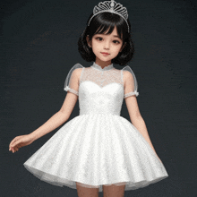 a girl wearing a white dress and a tiara