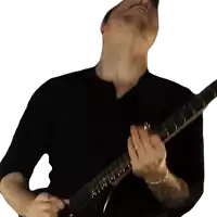 a man in a black shirt plays a guitar