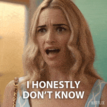 a woman with a surprised look on her face says i honestly do n't know