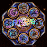 a circle of coins with the word rjrr written in the center