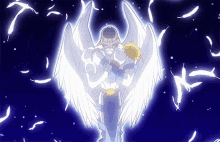 a cartoon drawing of an angel holding a baby in his arms