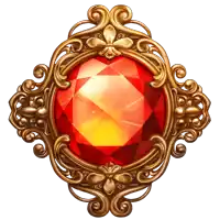 a gold frame with a red jewel in the center