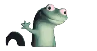 a pixel art of a green frog with large white eyes