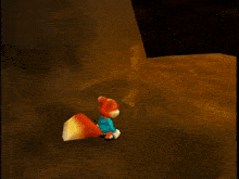 a cartoon character is standing in front of a sign that says exit