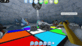 a screenshot of a video game shows a shark and a seal on a colorful dance floor