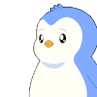 a blue and white penguin is holding a red stop sign