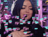 a woman with blue hair is surrounded by hup hup hup hup hup hup hup hup