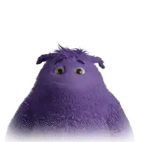 a purple stuffed animal with the word ohh written on it