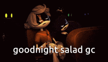 two cartoon characters are sitting in a dark room with the words " goodnight salad gc " on the bottom