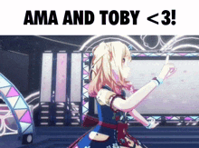 a picture of a girl with the words ama and toby < 3 below her