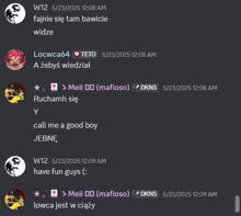a screenshot of a discord conversation between meil mafioso and lowca jest w ciazy